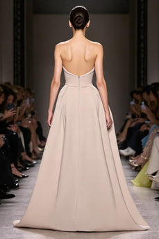 Champagner A Linie Spaghettiträger Langes Abendkleid mit Schlitz