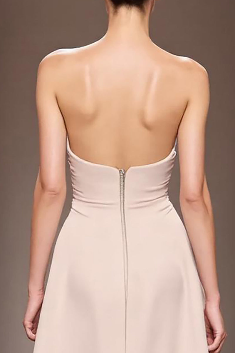 Laden Sie das Bild in den Galerie-Viewer, Champagner Satin Meerjungfrauen Trägerloses Gerafftes Langes Abendkleid