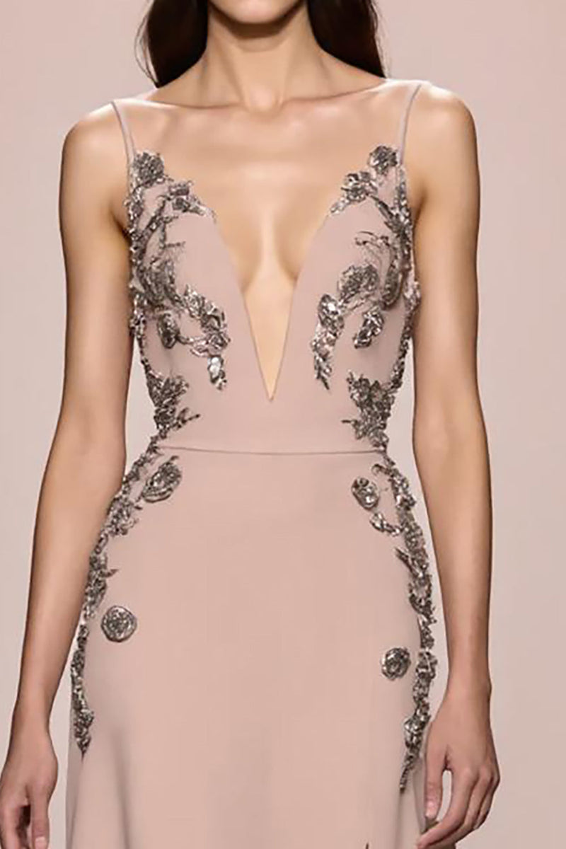 Laden Sie das Bild in den Galerie-Viewer, Champagner A Linie Langes Abendkleid aus Satin mit Schlitz