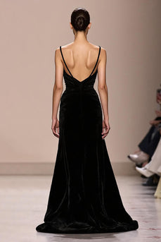 Schwarzes Rückenfreies Abendkleid aus Samt mit Spaghettiträgern