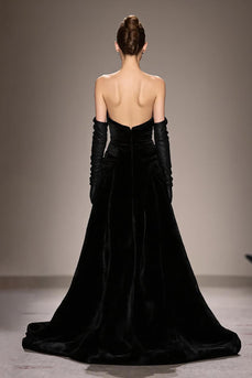 Schwarzes Trägerloses Langes Abendkleid aus Samt