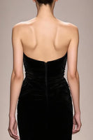 Laden Sie das Bild in den Galerie-Viewer, Schwarzes Meerjungfrauen Samt Trägerloses Langes Abendkleid