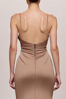 Laden Sie das Bild in den Galerie-Viewer, Kaffee Satin Meerjungfrau Spaghettiträger Langes Abendkleid