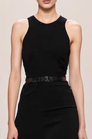 Laden Sie das Bild in den Galerie-Viewer, Schwarzes Langes A-Linie Abendkleid mit Neckholder aus Samt