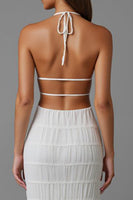 Laden Sie das Bild in den Galerie-Viewer, Neckholder Chiffon Etui Elfenbein Langes Standesamtkleid