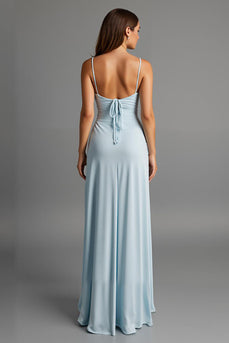 Himmelblaues Etui Satin Abendkleid mit Spaghettiträgern