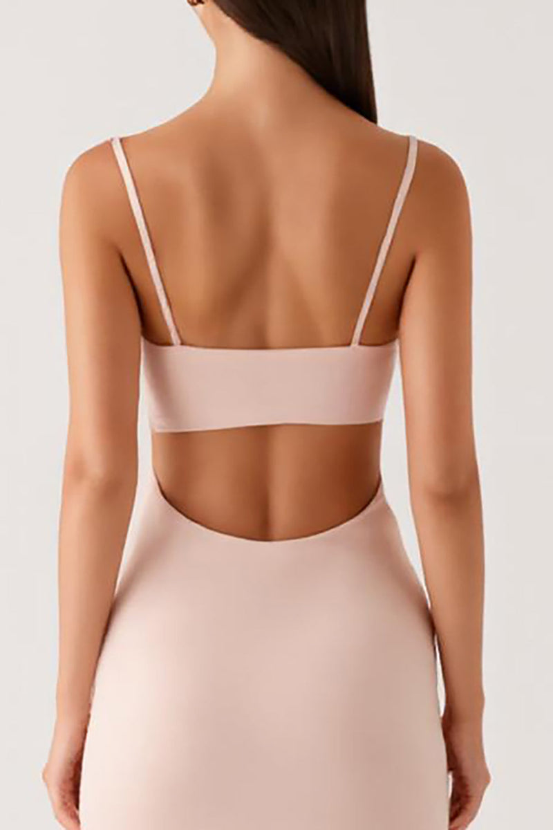 Laden Sie das Bild in den Galerie-Viewer, Aprikose Chiffon Spaghettiträger Etui Langes Abendkleid