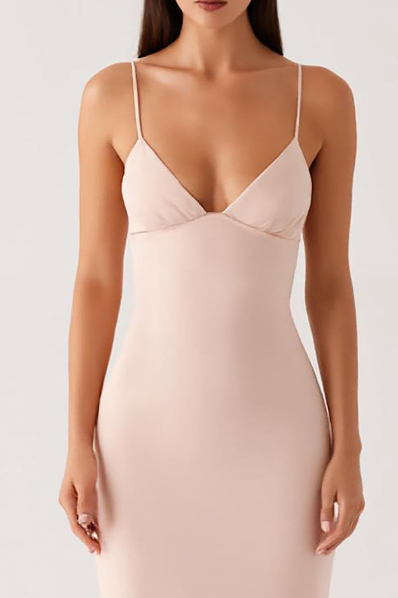 Laden Sie das Bild in den Galerie-Viewer, Aprikose Chiffon Spaghettiträger Etui Langes Abendkleid