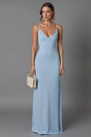 Laden Sie das Bild in den Galerie-Viewer, Himmelblaues Etui Chiffon Spaghettiträger Langes Abendkleid