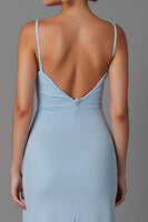 Laden Sie das Bild in den Galerie-Viewer, Himmelblaues Etui Chiffon Spaghettiträger Langes Abendkleid