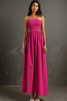 Laden Sie das Bild in den Galerie-Viewer, Fuchsia Trägerloses Abendkleid in A-Linie mit Rüschen