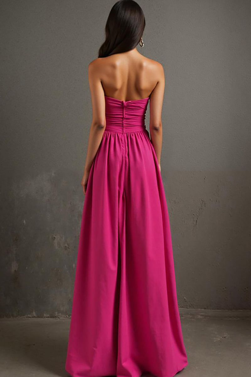 Laden Sie das Bild in den Galerie-Viewer, Fuchsia Trägerloses Abendkleid in A-Linie mit Rüschen