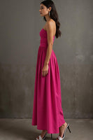 Laden Sie das Bild in den Galerie-Viewer, Fuchsia Trägerloses Abendkleid in A-Linie mit Rüschen