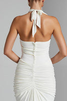 Laden Sie das Bild in den Galerie-Viewer, Elfenbein Neckholder Meerjungfrau Chiffon Langes Abendkleid mit V-Ausschnitt