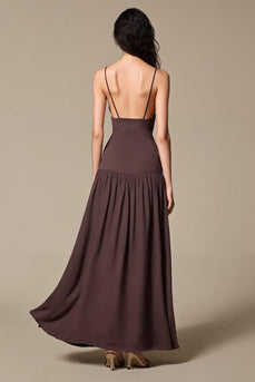 Kaffee Chiffon A-Linie Spaghettiträger Langes Abendkleid