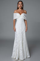 Laden Sie das Bild in den Galerie-Viewer, Elfenbein Meerjungfrau Schulterfreies Abendkleid mit Spitze