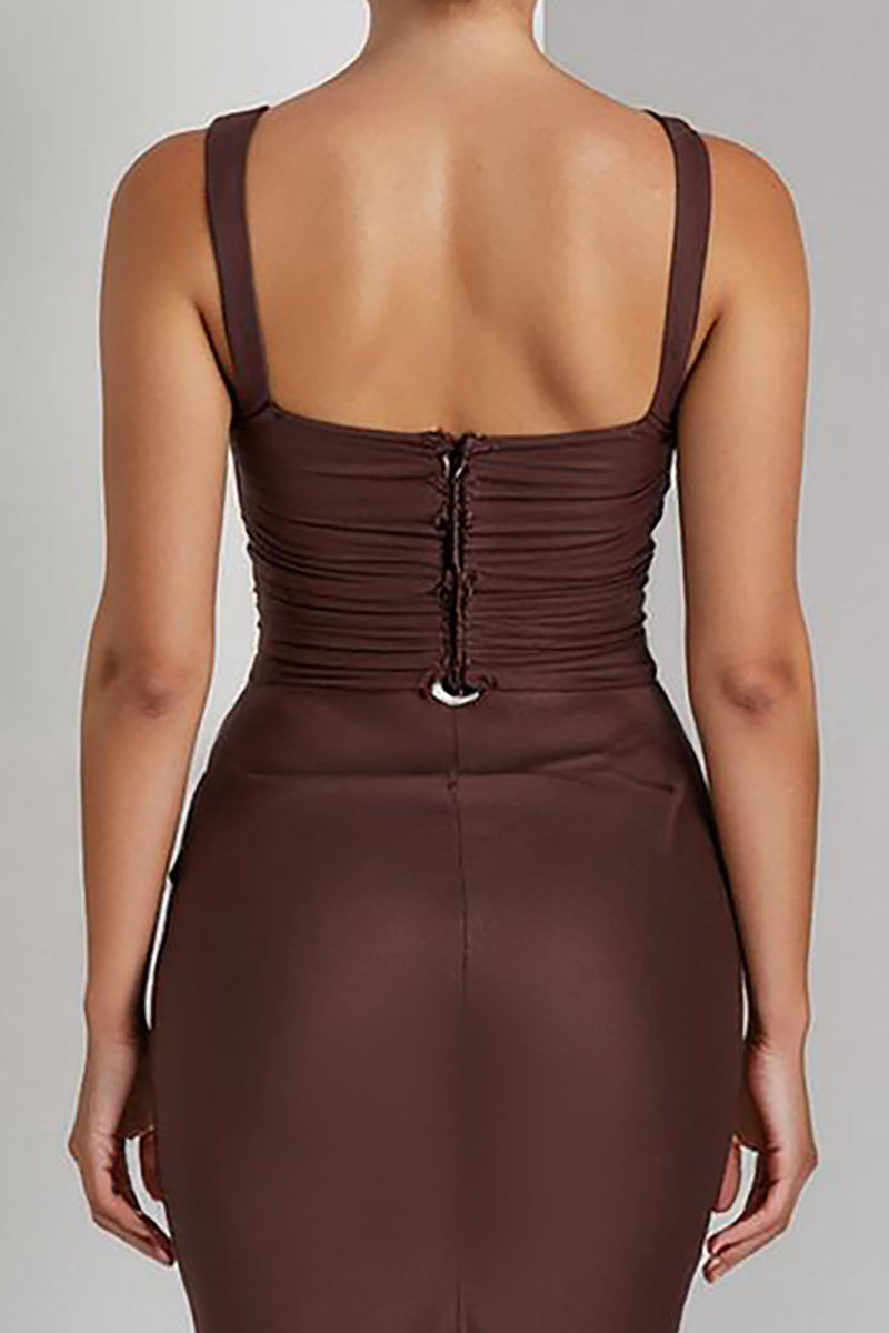 Laden Sie das Bild in den Galerie-Viewer, Kaffee Meerjungfrau Spaghettiträger Maxi Abendkleid