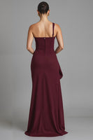 Laden Sie das Bild in den Galerie-Viewer, Burgundy Abendkleid mit einer Schulter und Schlitz