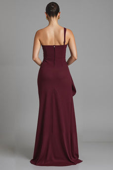 Burgundy Abendkleid mit einer Schulter und Schlitz