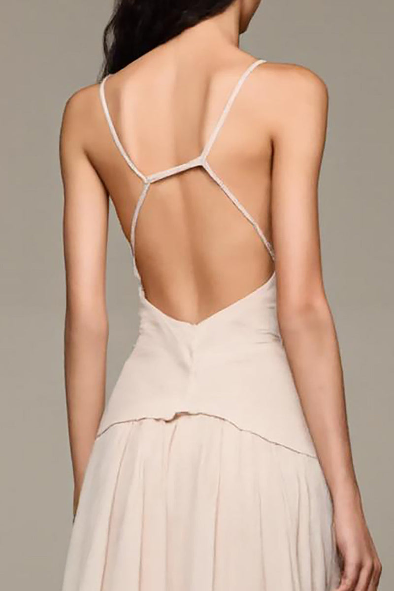 Laden Sie das Bild in den Galerie-Viewer, Aprikose A-Linie Langes Abendkleid mit V-Ausschnitt und 3D-Blumen