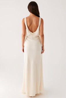 Elfenbein Standesamtkleid mit V-Ausschnitt und Schlitz