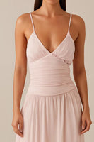 Laden Sie das Bild in den Galerie-Viewer, Rosa Spaghettiträger A-Linie Chiffon Abendkleid