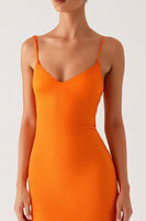 Laden Sie das Bild in den Galerie-Viewer, Orange Meerjungfrau Spaghettiträger Schnürung Rücken Abendkleid