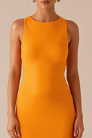 Laden Sie das Bild in den Galerie-Viewer, Gelbes Ärmelloses Langes Abendkleid mit Rundhalsausschnitt