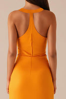 Laden Sie das Bild in den Galerie-Viewer, Gelbes Ärmelloses Langes Abendkleid mit Rundhalsausschnitt