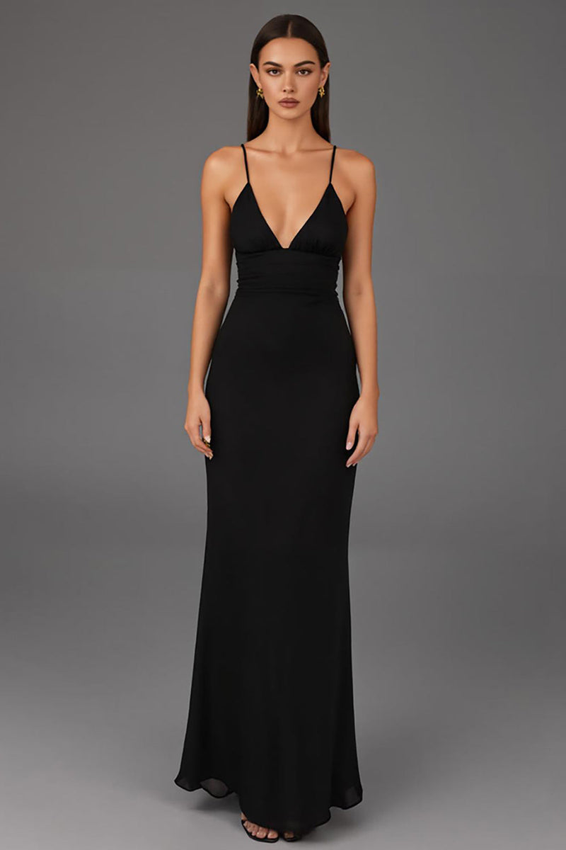 Laden Sie das Bild in den Galerie-Viewer, Etui Spaghettiträger Schwarzes Krawattenkleid