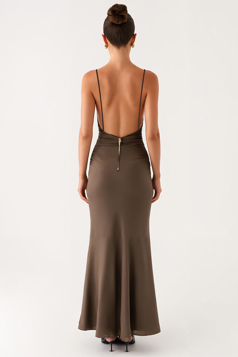 Laden Sie das Bild in den Galerie-Viewer, Meerjungfrau Grau Spaghettiträger Ballkleid