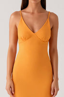 Laden Sie das Bild in den Galerie-Viewer, Gelbes Spaghettiträger Chiffon Ballkleid