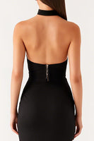 Laden Sie das Bild in den Galerie-Viewer, Neckholder Mermaid Bodycon Langes Schwarzes Krawattenkleid