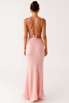 Rosa Etui Spaghettiträger Chiffon Ballkleid