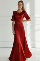 Laden Sie das Bild in den Galerie-Viewer, Champagner Meerjungfrau Satin Langes Ballkleid mit kurzen Ärmeln