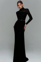 Laden Sie das Bild in den Galerie-Viewer, Elegantes Weißes Chiffon Standesamtkleid mit hohem Ausschnitt und langen Ärmeln