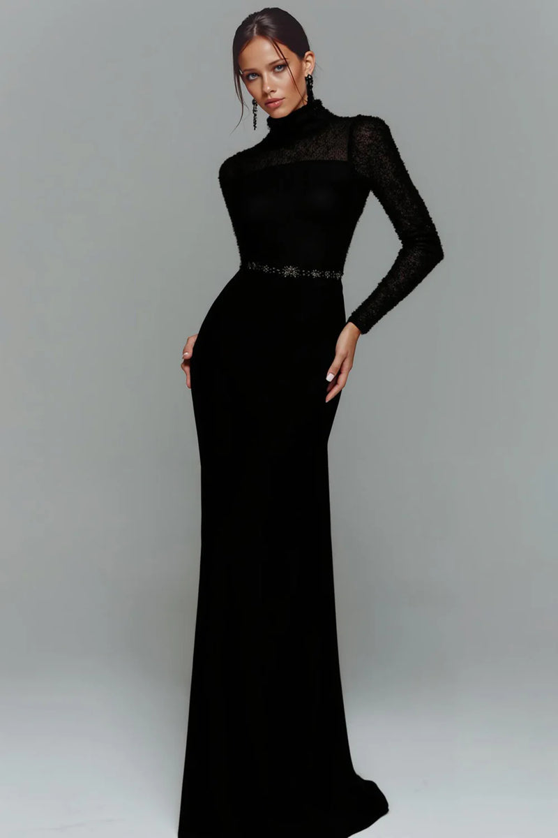 Laden Sie das Bild in den Galerie-Viewer, Elegantes Weißes Chiffon Standesamtkleid mit hohem Ausschnitt und langen Ärmeln