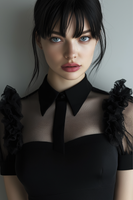 Laden Sie das Bild in den Galerie-Viewer, Schwarzes A-Linie Cocktailkleid mit hohem Ausschnitt aus Tüll