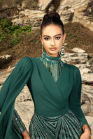 Laden Sie das Bild in den Galerie-Viewer, Glitzerndes Dunkelgrünes Meerjungfrauen Abendkleid mit Umhangärmeln