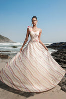 Laden Sie das Bild in den Galerie-Viewer, Aprikose A Linie Pailletten Abendkleid mit 3D Blumen