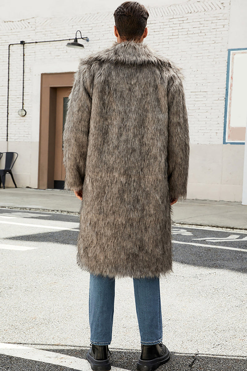 Laden Sie das Bild in den Galerie-Viewer, Weißgrauer Pelzmantel mit langer Vorderseite und offenem Polokragen