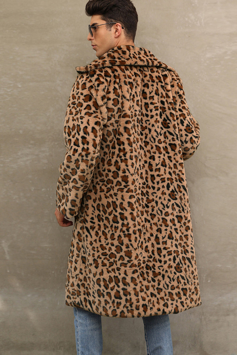 Laden Sie das Bild in den Galerie-Viewer, Weiße und schwarze Träger Langer Herren Wintermantel aus Kunstpelz