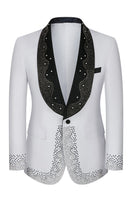 Laden Sie das Bild in den Galerie-Viewer, Herren Weiß Perlen Schal Revers Einreihige 3-teilige Anzüge