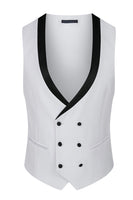 Laden Sie das Bild in den Galerie-Viewer, Herren Weiß Perlen Schal Revers Einreihige 3-teilige Anzüge