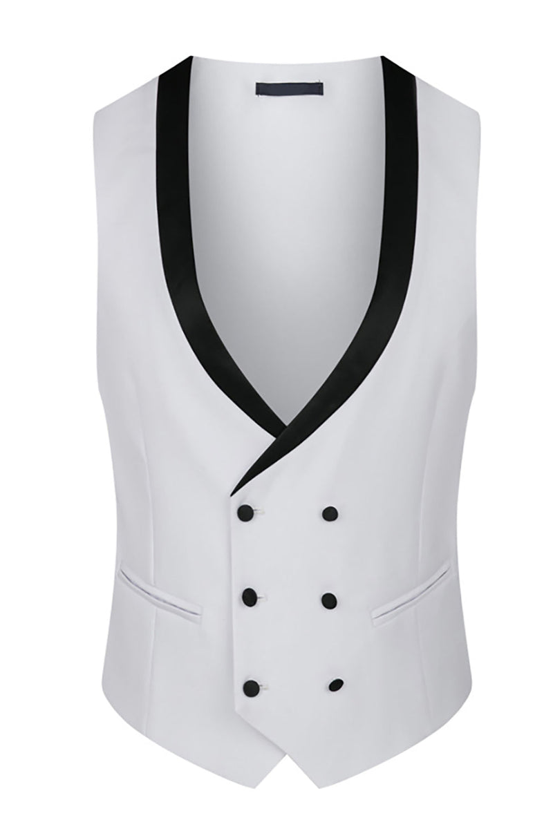 Laden Sie das Bild in den Galerie-Viewer, Herren Weiß Perlen Schal Revers Einreihige 3-teilige Anzüge