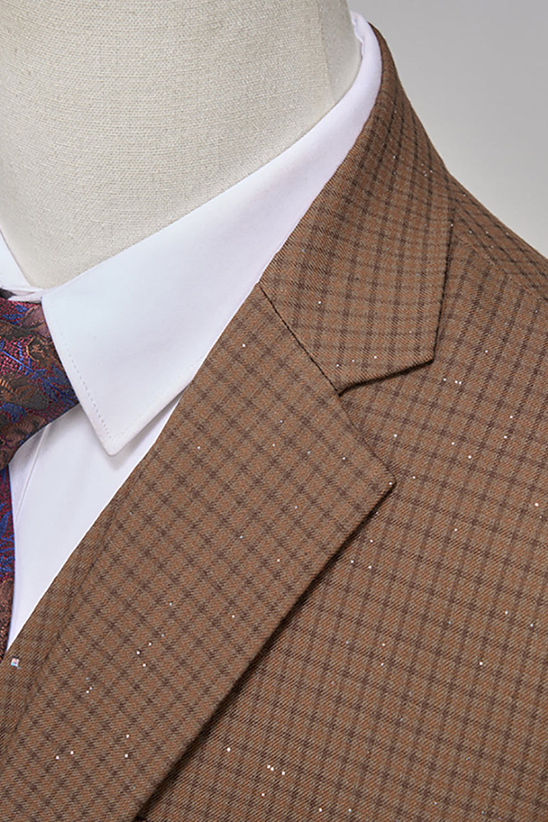 Laden Sie das Bild in den Galerie-Viewer, Kaffeefarbenes Gekerbtes Revers für Herren 2 Stück perlenbesetzte Formelle Anzüge