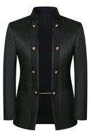 Laden Sie das Bild in den Galerie-Viewer, Stehkragen Jacquard Schwarz 3 Stück Herrenanzüge