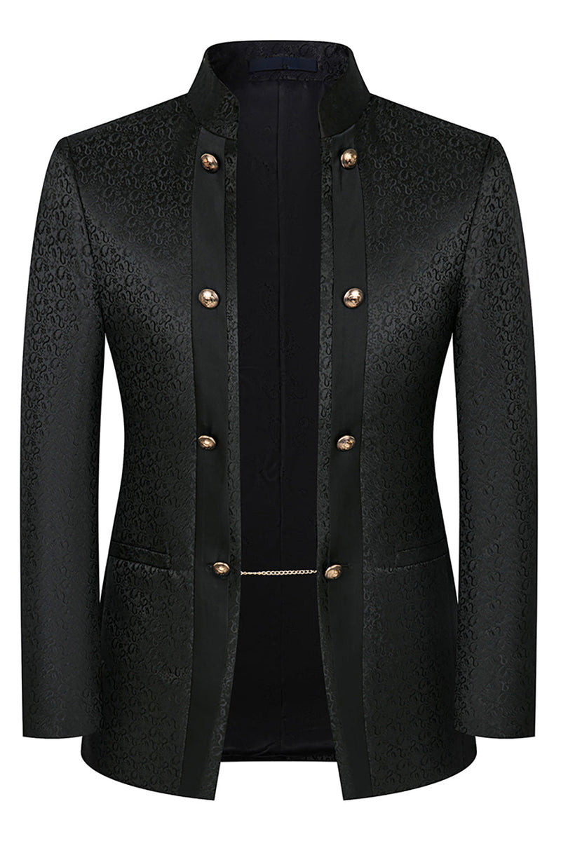 Laden Sie das Bild in den Galerie-Viewer, Stehkragen Jacquard Schwarz 3 Stück Herrenanzüge