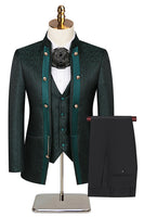 Laden Sie das Bild in den Galerie-Viewer, Stehkragen Jacquard Schwarz 3 Stück Herrenanzüge