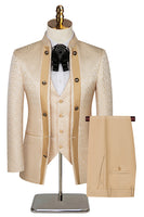 Laden Sie das Bild in den Galerie-Viewer, Stehkragen Jacquard Schwarz 3 Stück Herrenanzüge